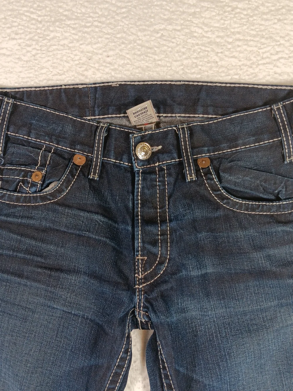 True Religion Jeans Mens 34x34 Blue Denim Logan Big T Straight Thick Stitch